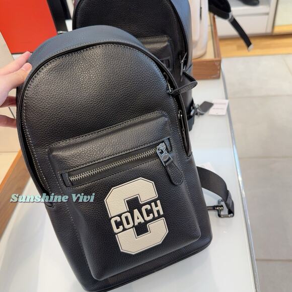 NWT COACH CAJ60 West Pack Varsity Motif Pebble Smooth Leather Black/Chalk - Picture 5 of 10